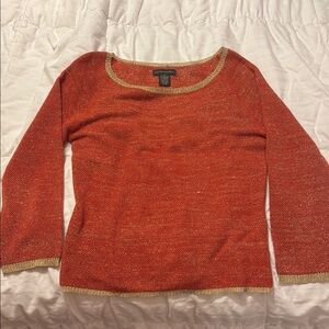 Banana Republic Women's Sweater in Red with Gold Trim